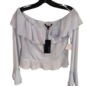 19 Cooper Women’s Off The Shoulder Long Sleeve Top Blue Size Small NWT